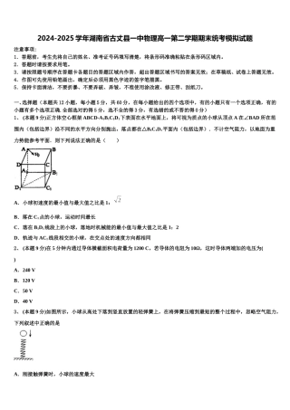 2024-2025学年湖南省古丈县一中物理高一第二学期期末统考模拟试题含解析