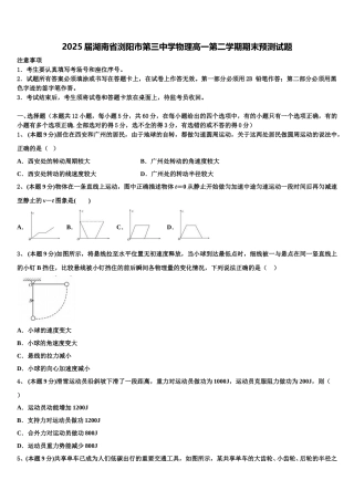 2025届湖南省浏阳市第三中学物理高一第二学期期末预测试题含解析