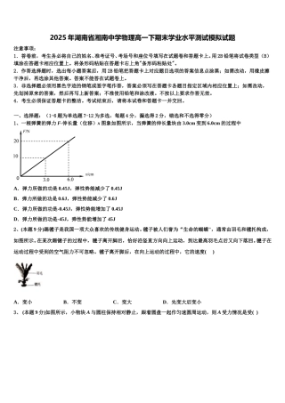 2025年湖南省湘南中学物理高一下期末学业水平测试模拟试题含解析