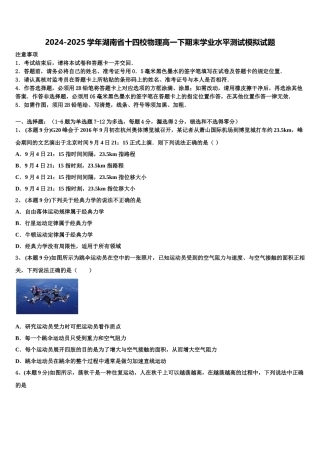 2024-2025学年湖南省十四校物理高一下期末学业水平测试模拟试题含解析