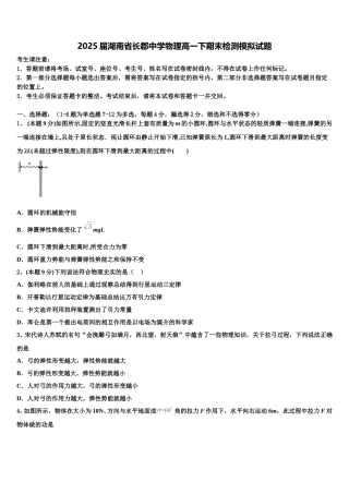 2025届湖南省长郡中学物理高一下期末检测模拟试题含解析