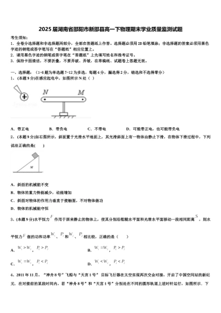 2025届湖南省邵阳市新邵县高一下物理期末学业质量监测试题含解析