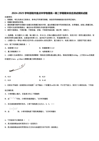 2024-2025学年邵阳市重点中学物理高一第二学期期末综合测试模拟试题含解析