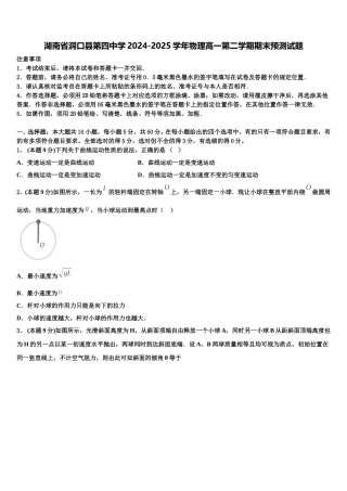 湖南省洞口县第四中学2024-2025学年物理高一第二学期期末预测试题含解析