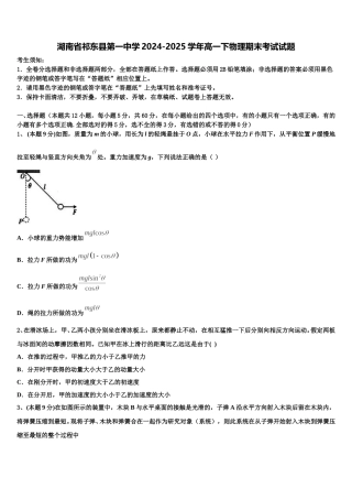 湖南省祁东县第一中学2024-2025学年高一下物理期末考试试题含解析
