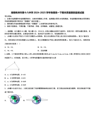 湖南株洲市第十八中学2024-2025学年物理高一下期末质量跟踪监视试题含解析