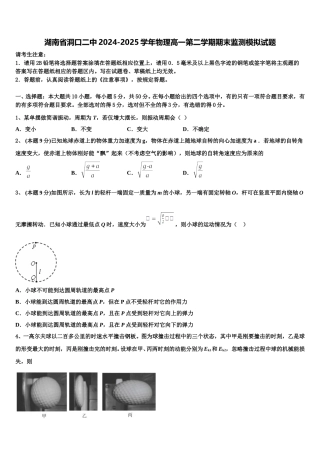 湖南省洞口二中2024-2025学年物理高一第二学期期末监测模拟试题含解析