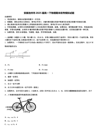 安徽池州市2025届高一下物理期末统考模拟试题含解析