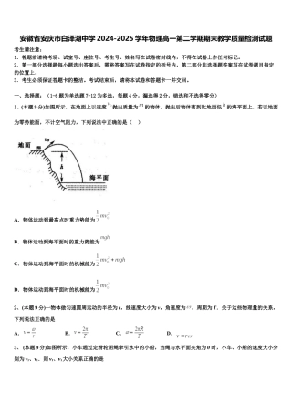 安徽省安庆市白泽湖中学2024-2025学年物理高一第二学期期末教学质量检测试题含解析