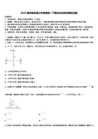2025届安徽省黄山市物理高一下期末达标检测模拟试题含解析