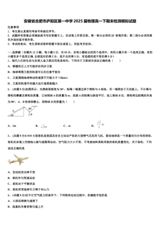 安徽省合肥市庐阳区第一中学2025届物理高一下期末检测模拟试题含解析