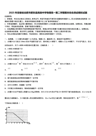 2025年安徽省合肥市肥东县高级中学物理高一第二学期期末综合测试模拟试题含解析
