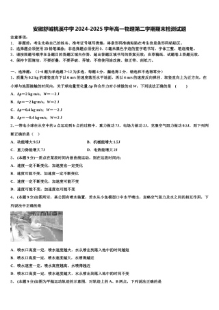 安徽舒城桃溪中学2024-2025学年高一物理第二学期期末检测试题含解析