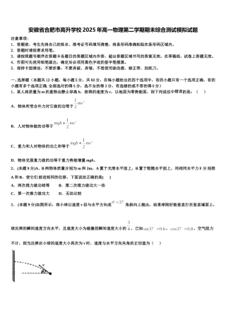 安徽省合肥市高升学校2025年高一物理第二学期期末综合测试模拟试题含解析