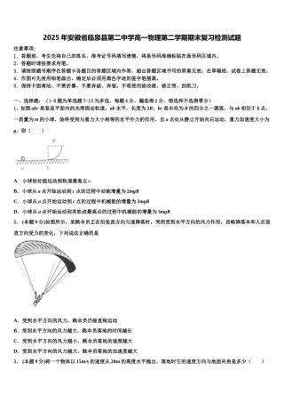2025年安徽省临泉县第二中学高一物理第二学期期末复习检测试题含解析