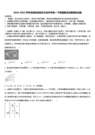 2024-2025学年安徽省阜阳市太和中学高一下物理期末经典模拟试题含解析