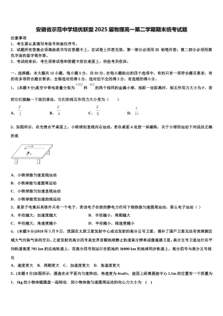 安徽省示范中学培优联盟2025届物理高一第二学期期末统考试题含解析