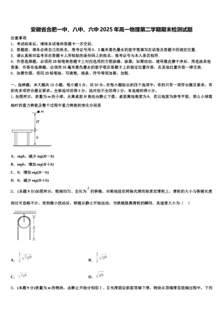 安徽省合肥一中，八中、六中2025年高一物理第二学期期末检测试题含解析