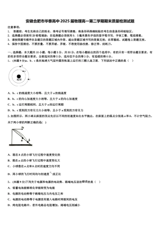 安徽合肥市华泰高中2025届物理高一第二学期期末质量检测试题含解析