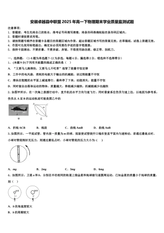 安徽卓越县中联盟2025年高一下物理期末学业质量监测试题含解析