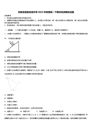安徽省泗县双语中学2025年物理高一下期末检测模拟试题含解析