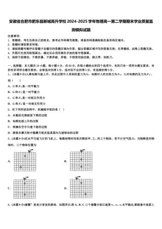 安徽省合肥市肥东县新城高升学校2024-2025学年物理高一第二学期期末学业质量监测模拟试题含解析