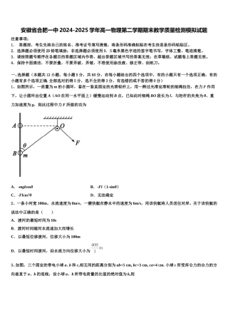 安徽省合肥一中2024-2025学年高一物理第二学期期末教学质量检测模拟试题含解析