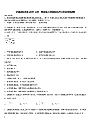 安徽省宿州市2025年高一物理第二学期期末达标检测模拟试题含解析