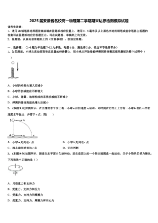 2025届安徽省名校高一物理第二学期期末达标检测模拟试题含解析