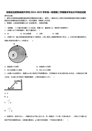安徽省合肥新城高升学校2024-2025学年高一物理第二学期期末学业水平测试试题含解析