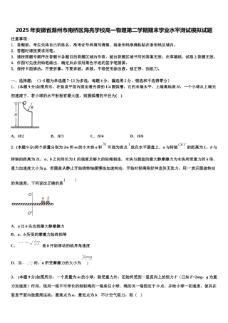 2025年安徽省滁州市南桥区海亮学校高一物理第二学期期末学业水平测试模拟试题含解析