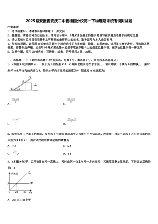 2025届安徽省安庆二中碧桂园分校高一下物理期末统考模拟试题含解析