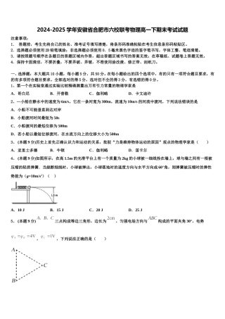 2024-2025学年安徽省合肥市六校联考物理高一下期末考试试题含解析