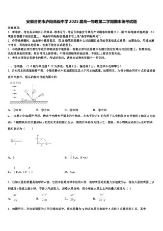 安徽合肥市庐阳高级中学2025届高一物理第二学期期末统考试题含解析