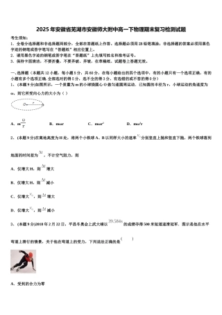 2025年安徽省芜湖市安徽师大附中高一下物理期末复习检测试题含解析