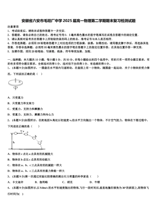 安徽省六安市毛坦厂中学2025届高一物理第二学期期末复习检测试题含解析