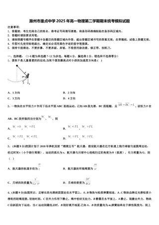 滁州市重点中学2025年高一物理第二学期期末统考模拟试题含解析