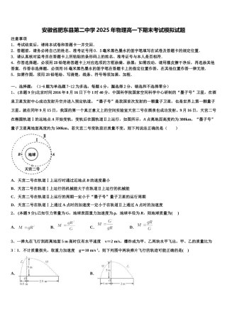 安徽省肥东县第二中学2025年物理高一下期末考试模拟试题含解析