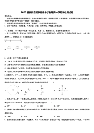 2025届安徽省肥东高级中学物理高一下期末检测试题含解析