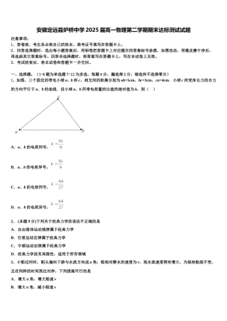 安徽定远县炉桥中学2025届高一物理第二学期期末达标测试试题含解析
