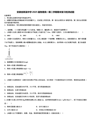 安徽省郎溪中学2025届物理高一第二学期期末复习检测试题含解析