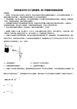蚌埠市重点中学2025届物理高一第二学期期末质量检测试题含解析
