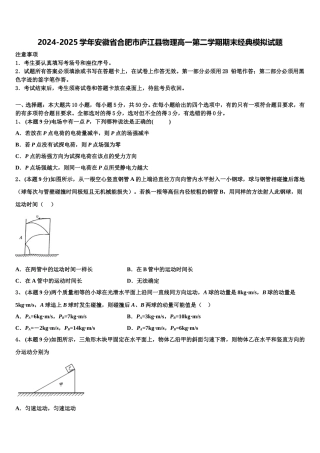 2024-2025学年安徽省合肥市庐江县物理高一第二学期期末经典模拟试题含解析