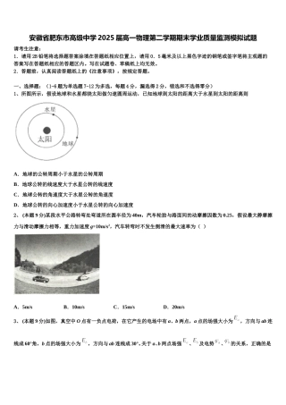 安徽省肥东市高级中学2025届高一物理第二学期期末学业质量监测模拟试题含解析
