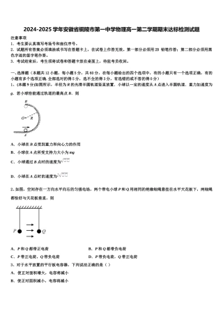 2024-2025学年安徽省铜陵市第一中学物理高一第二学期期末达标检测试题含解析