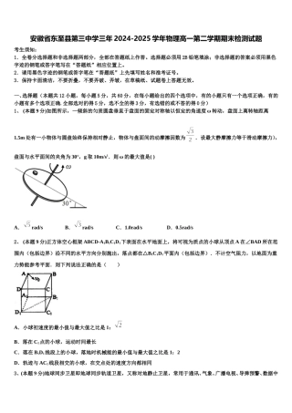 安徽省东至县第三中学三年2024-2025学年物理高一第二学期期末检测试题含解析