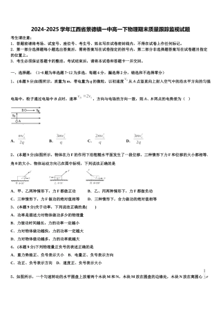 2024-2025学年江西省景德镇一中高一下物理期末质量跟踪监视试题含解析