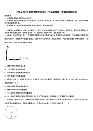 2024-2025学年江西省赣州市十五县物理高一下期末检测试题含解析