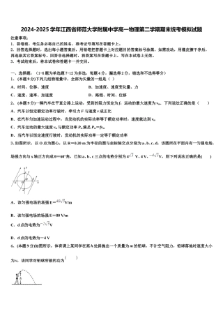 2024-2025学年江西省师范大学附属中学高一物理第二学期期末统考模拟试题含解析