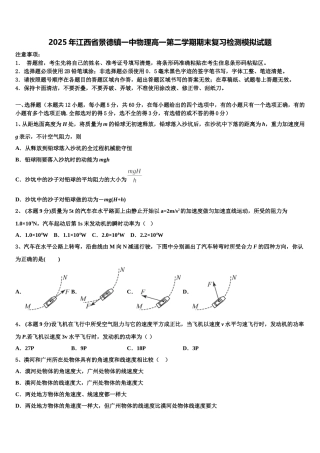 2025年江西省景德镇一中物理高一第二学期期末复习检测模拟试题含解析